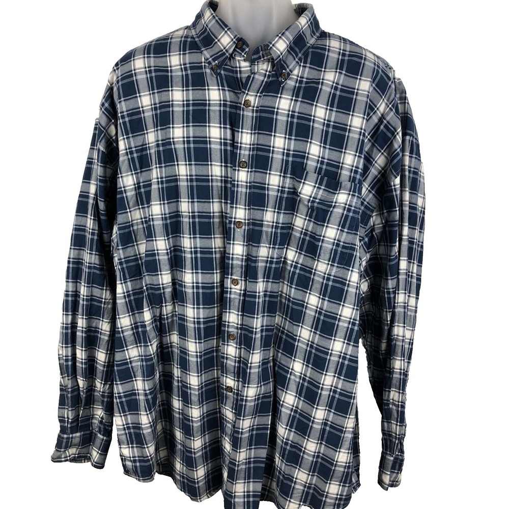 Sun River Button‎ Shirt Mens 2XL Blue Plaid Long Sleeve Pocket XXL